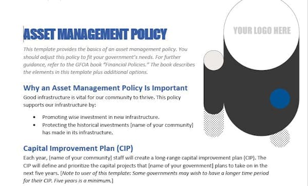 Asset Management/Capital Planning Policy Template