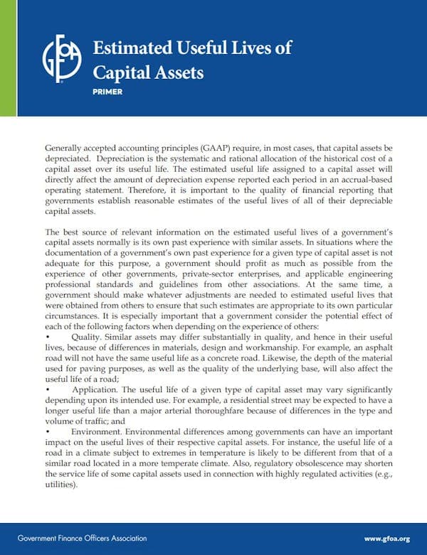 Estimated Useful Lives of Capital Assets
