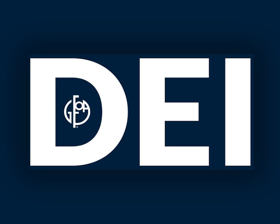 Blue logo with words DEI.